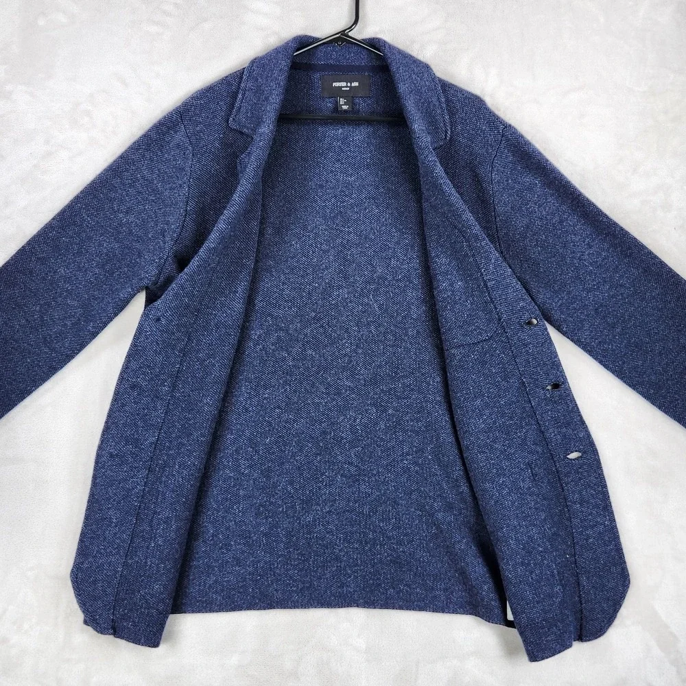 Porter & Ash Cardigan Mens Large Blue Lambswool Nylon Knit Casual